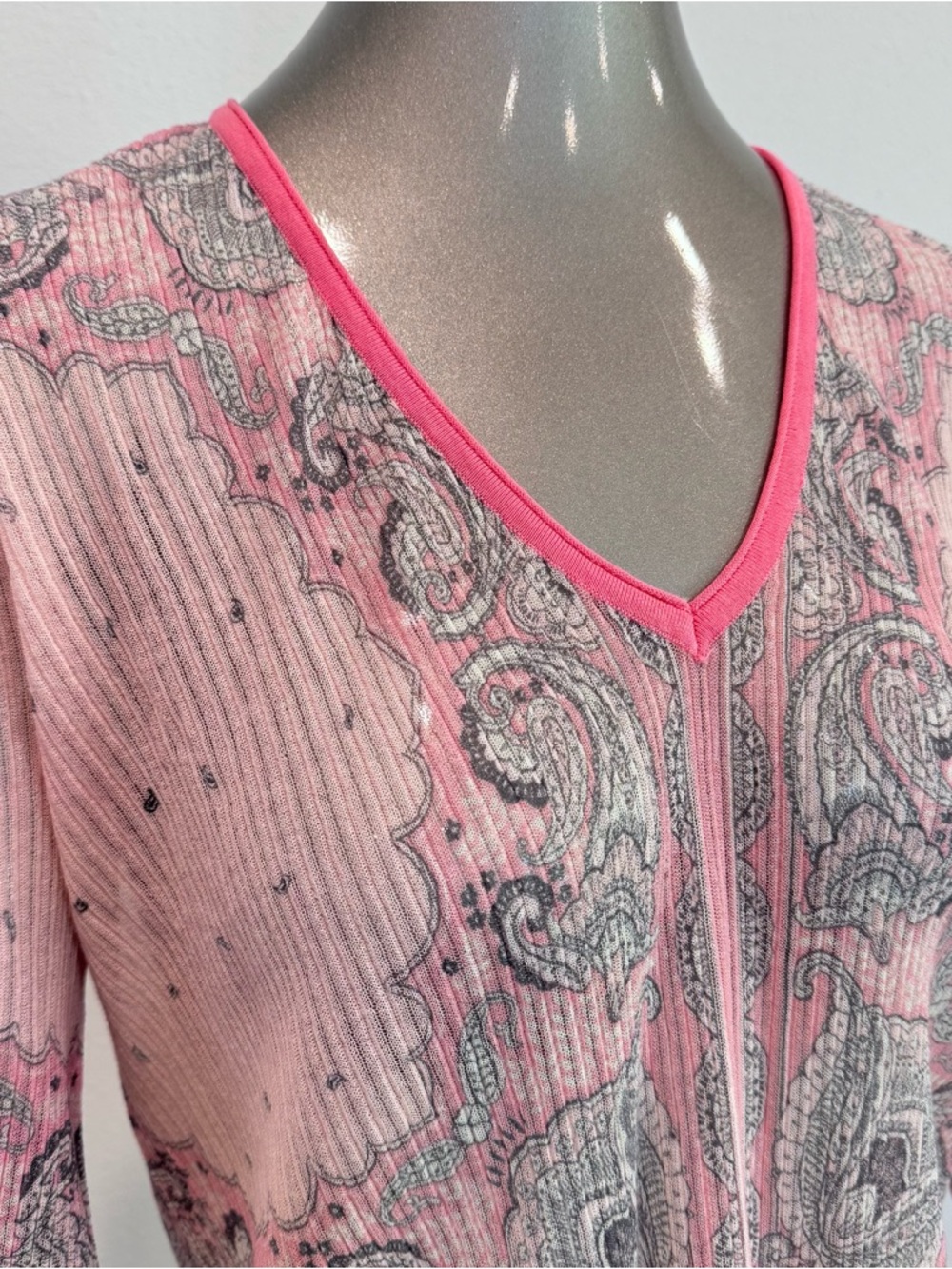 Twinset Milano XL Pink Paisley Ribbed Knit Stretch Top NWT Italy - Picture 2 of 16